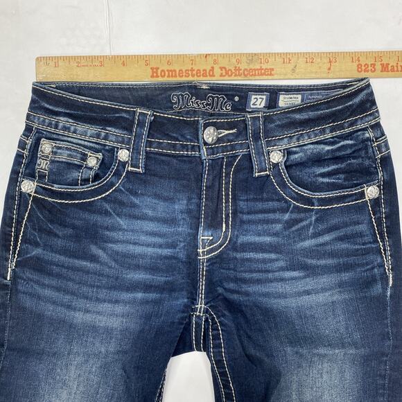 Miss Me Jeans Womens 27 (29x32) Skinny Dark Wash Flap Pocket Embellished Denim - Picture 7 of 11
